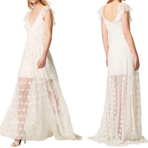 French Connection Dresses & Skirts - French Connection Emika Embroidered Ruffle Chiffon Maxi Dress 4 NWT
